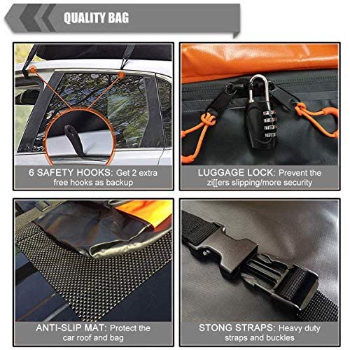 AUPERTO Dachbox, 538L Auto Dachkoffer Faltbare Gepäckbox mit Anti-Rutsch Matte + 4 Türhaken + Sperren, Wasserdicht Schwerlast 600D Dachboxen Dachgepäckträger Tasche für Reisen und Gepäcktransport – Bild 5